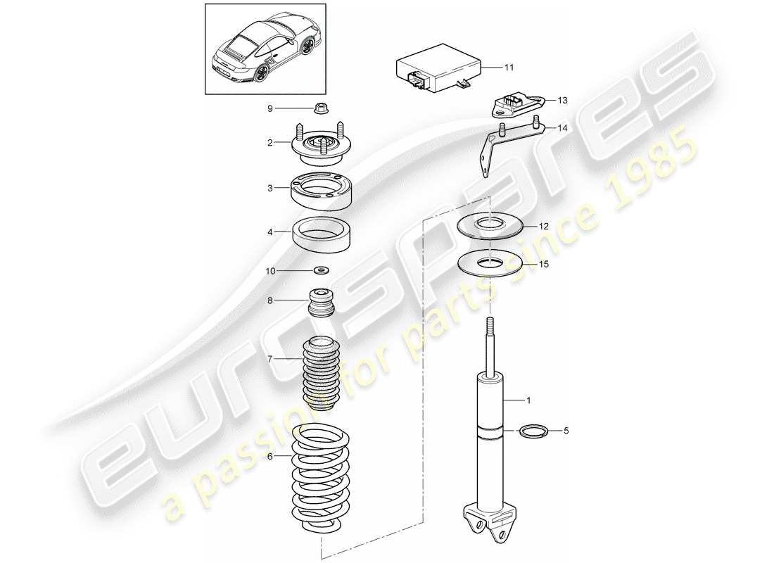 porsche 911 t/gt2rs (2011) diagrama de piezas del amortiguador