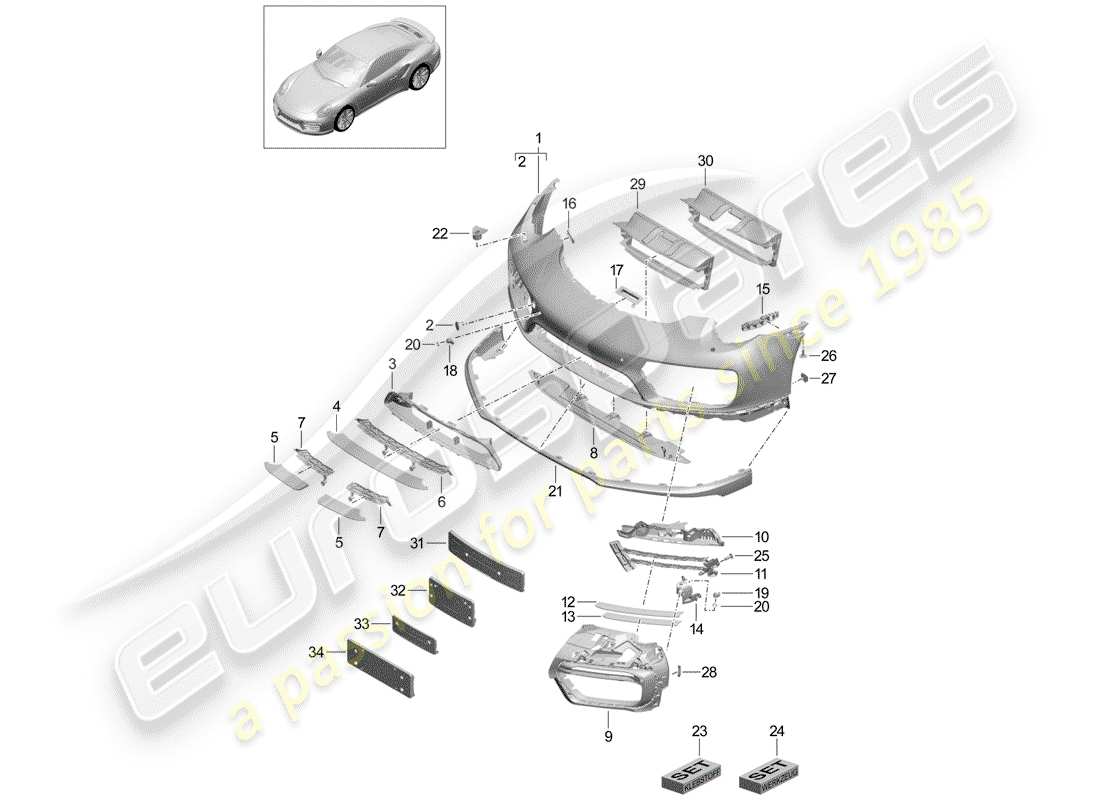 porsche 2016 (991-1 turbo) parachoque diagrama de piezas