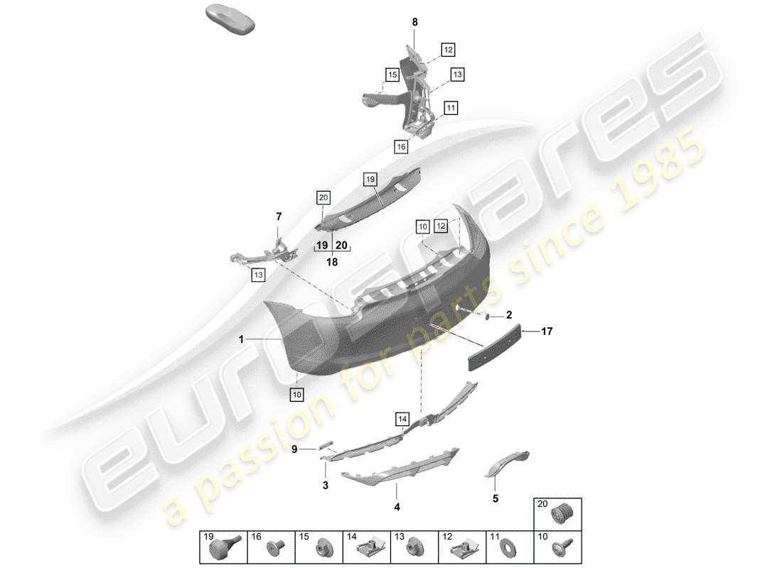 porsche 2020 (718 boxster spyder) parachoque diagrama de piezas