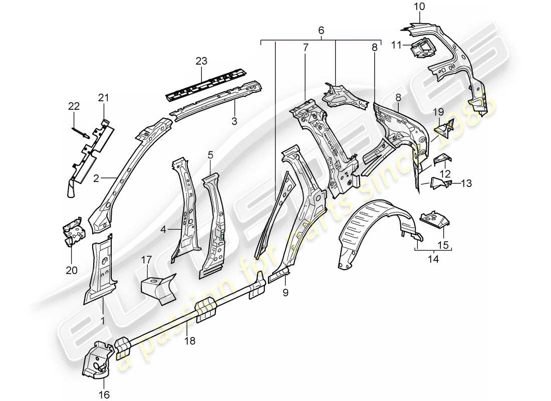 porsche 2003 (cayenne e1 9pa) panel lateral diagrama de piezas