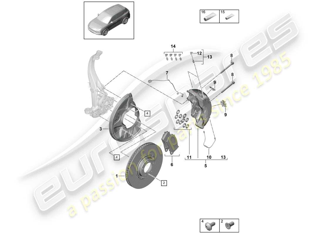porsche 2020 (cayenne e3 9ya/9yb) frenos de disco diagrama de piezas