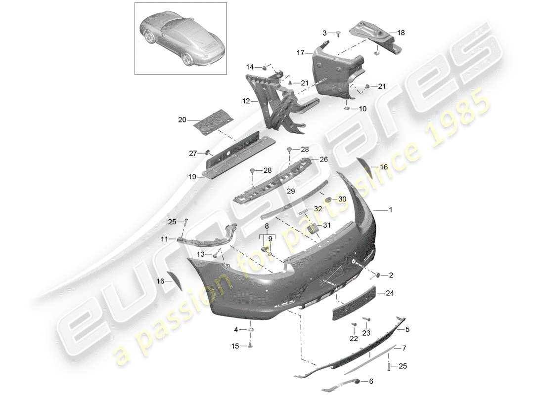 porsche 2012 (991-1) parachoque diagrama de piezas