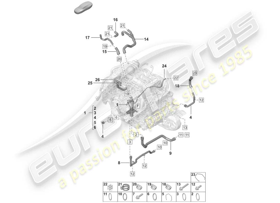 porsche 2019 (992-1) diagrama de piezas de refrigeración por agua