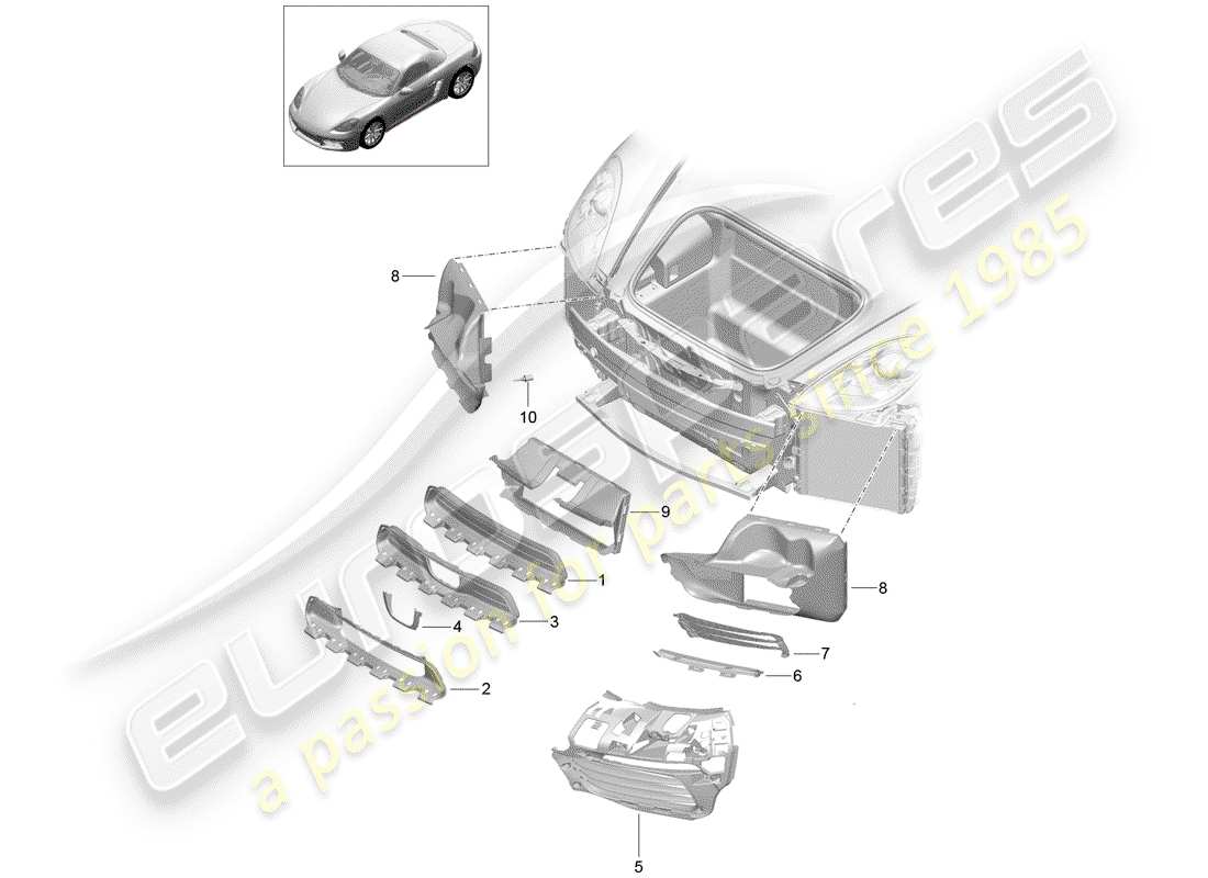 porsche 2020 (718 boxster) diagrama de piezas del conducto de aire