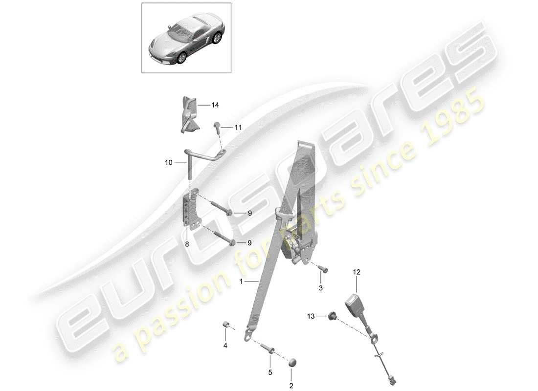 porsche 2020 (718 boxster) cinturón de seguridad de tres puntos diagrama de piezas