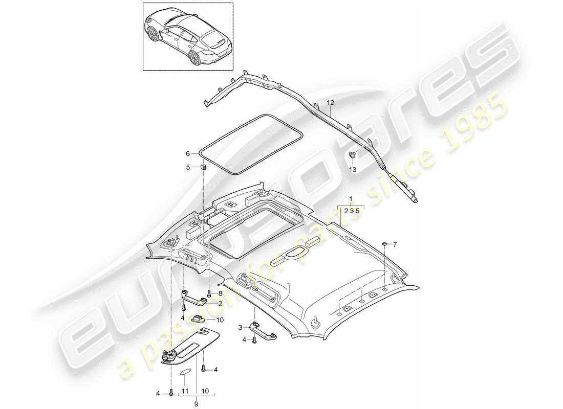 porsche 2013 (panamera 970) panel de adorno de techo diagrama de piezas
