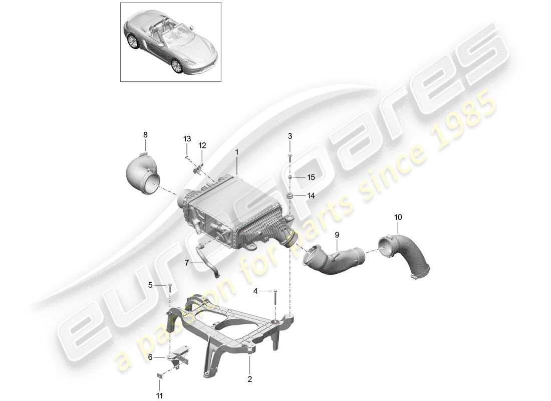 porsche 2020 (718 boxster) enfriador de aire de carga diagrama de piezas