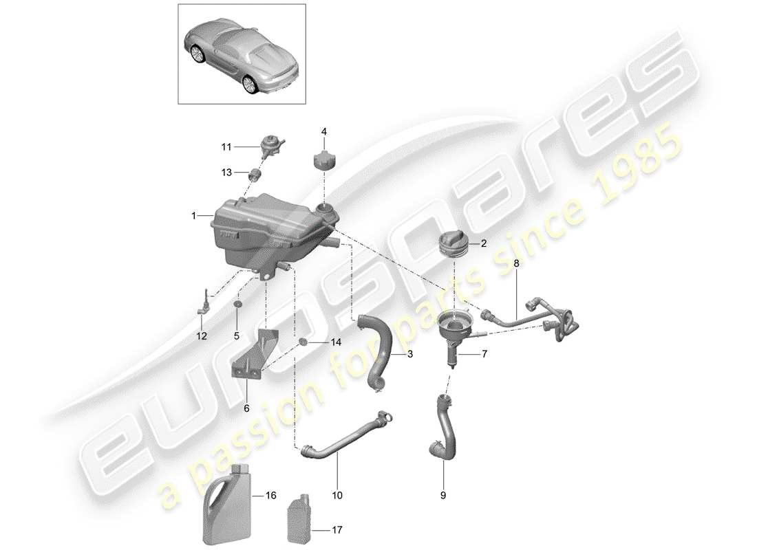 porsche 2016 (981 boxster spyder) refrigeración por agua 3 diagrama de piezas
