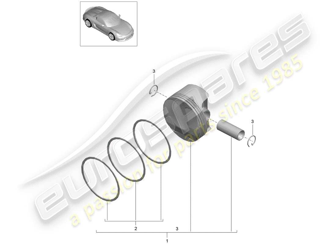 porsche 2016 (981 boxster spyder) diagrama de piezas del pistón