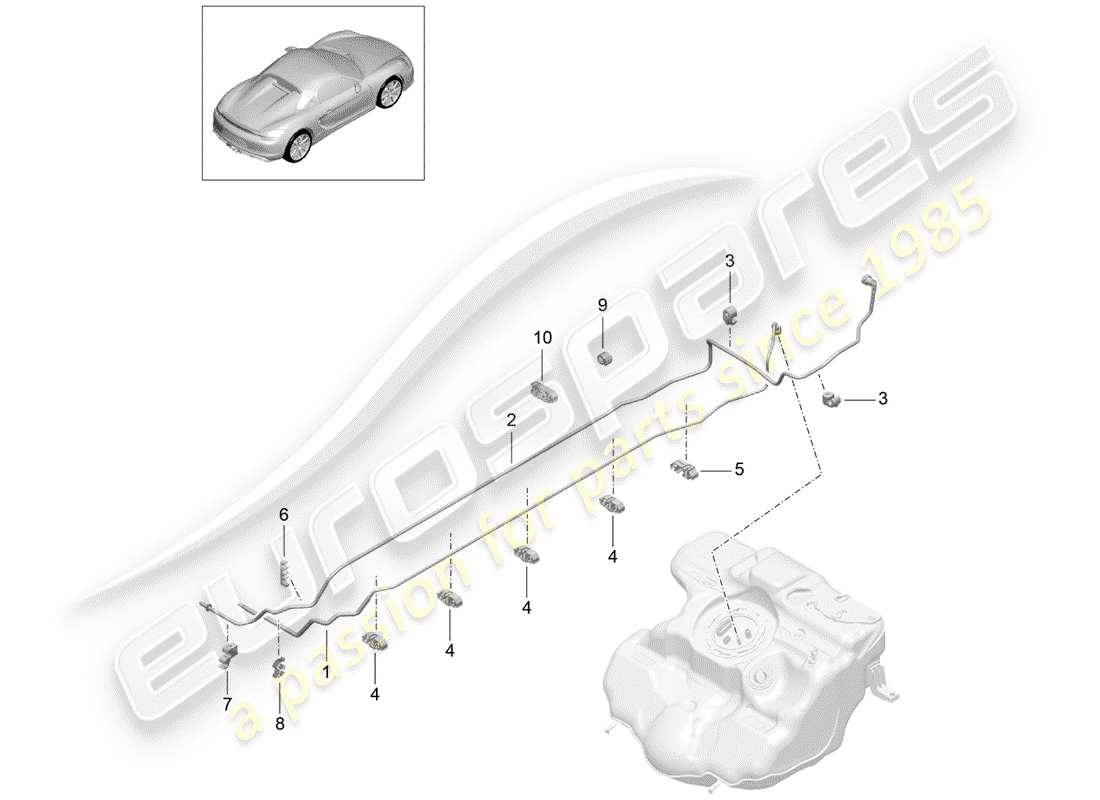 porsche 2016 (981 boxster spyder) diagrama de piezas del sistema de combustible