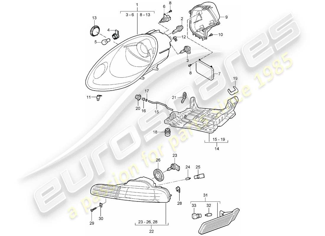 porsche 2006 (987 boxster) diagrama de piezas del faro