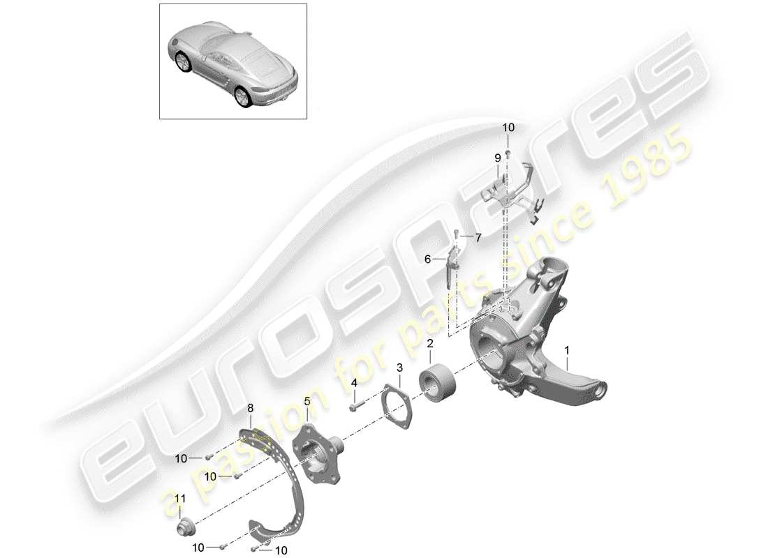 porsche 2017 (718 cayman) diagrama de piezas del eje trasero