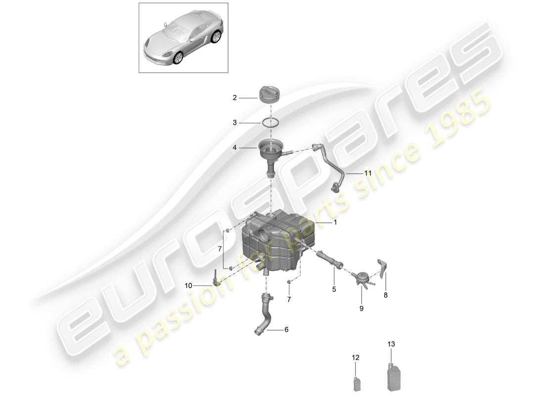 porsche 2017 (718 cayman) diagrama de piezas de refrigeración por agua