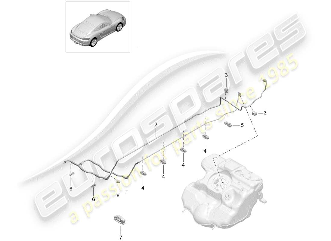porsche 2017 (718 cayman) línea de combustible diagrama de piezas