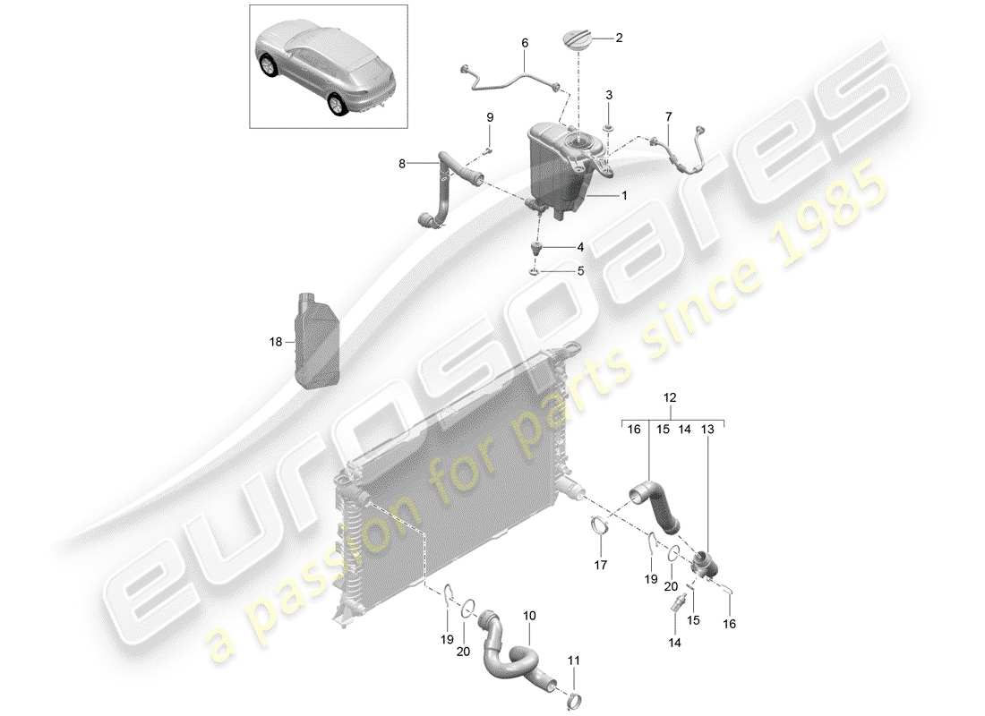 porsche 2014 (macan) diagrama de piezas de refrigeración por agua