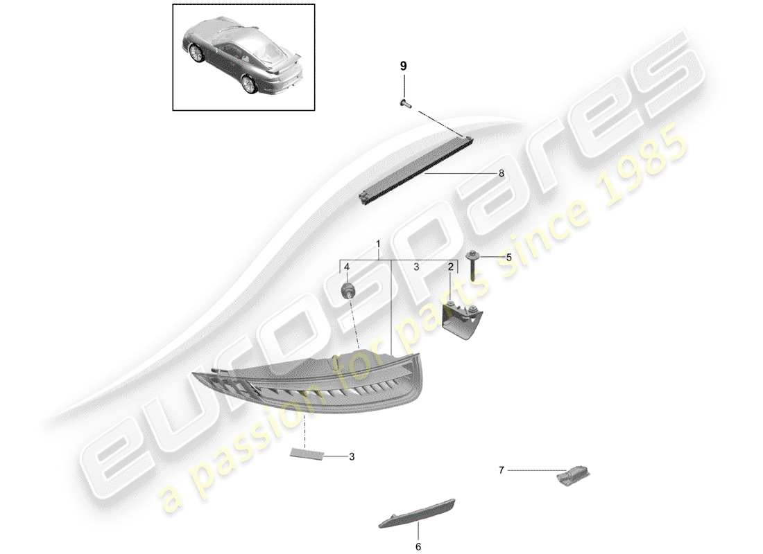 porsche 2014 (991-1 r/gt3/rs) luz trasera diagrama de piezas