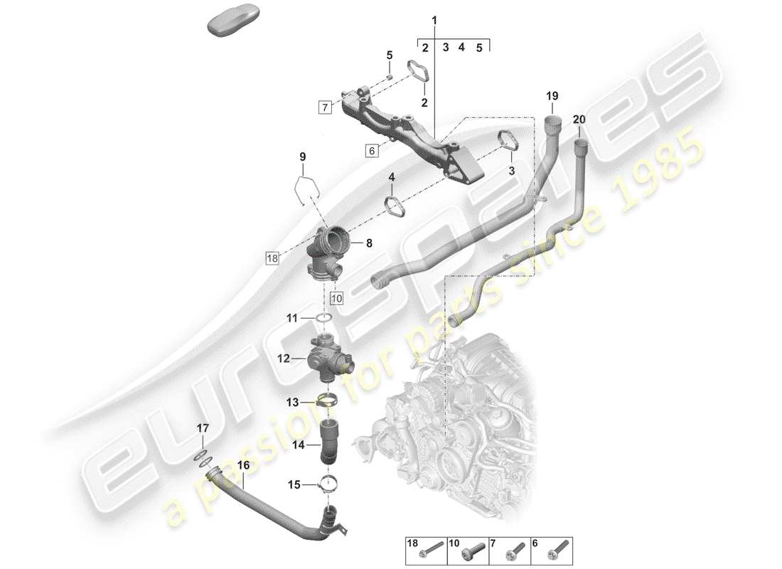 porsche 2020 (992-1) diagrama de piezas del sub-marco