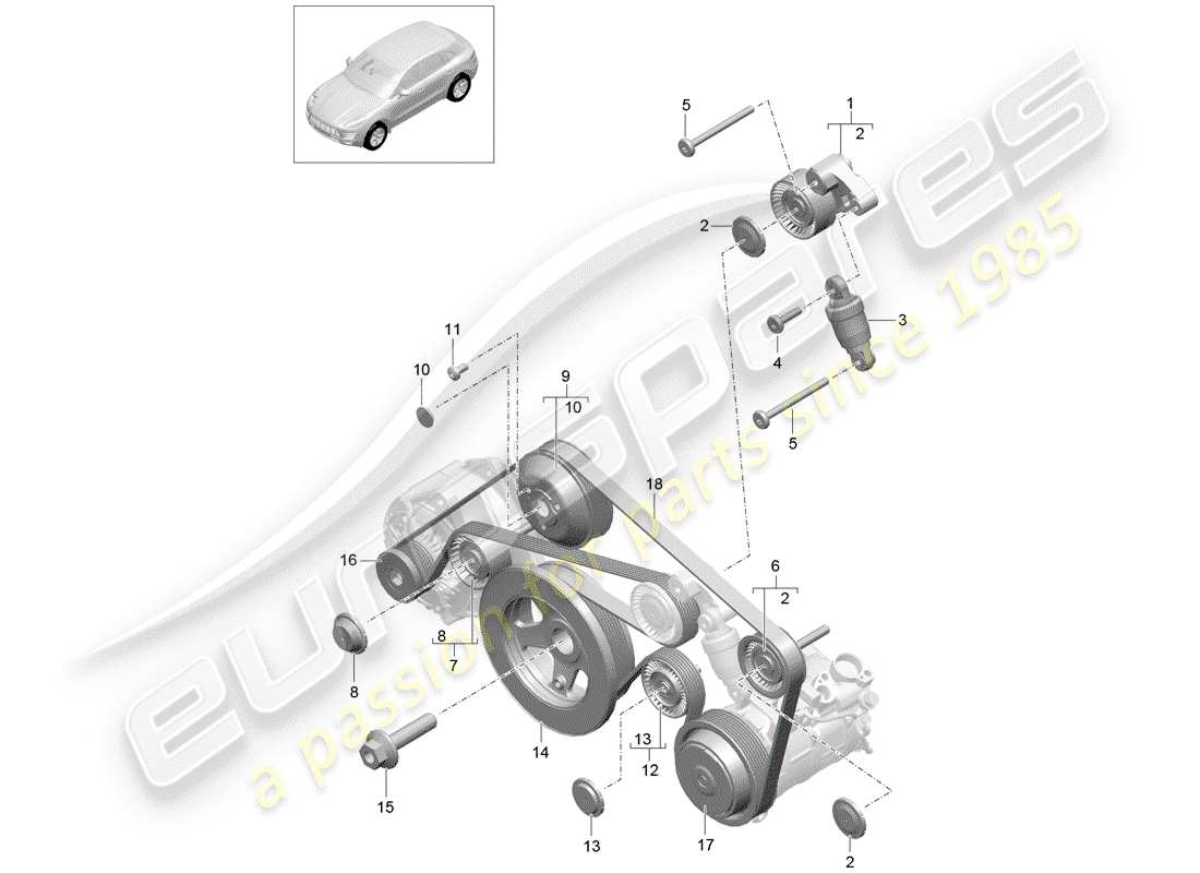porsche 2017 (macan) diagrama de piezas del amortiguador tensionador de correa