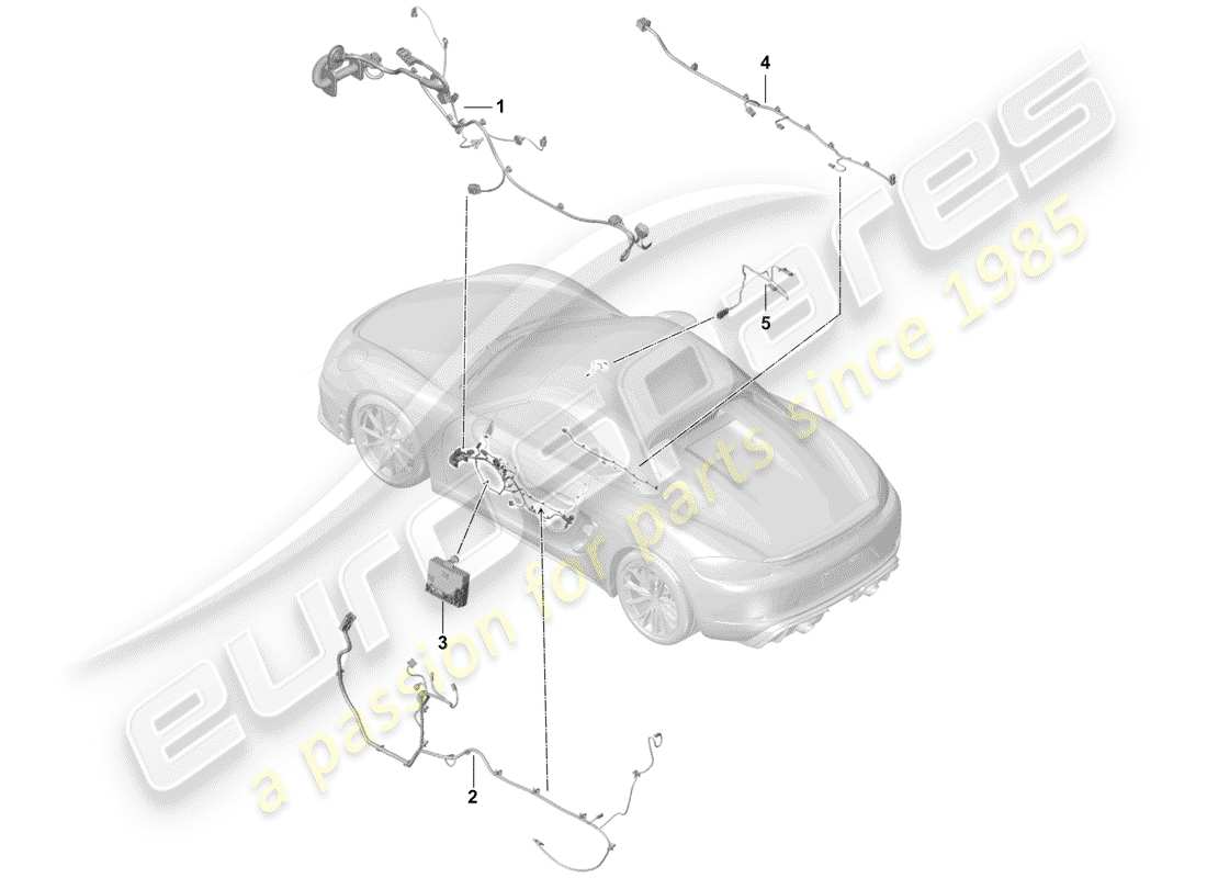 porsche 2019 (718 boxster spyder) cableando arneses diagrama de piezas