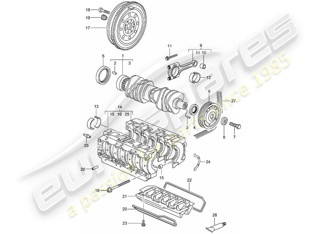 porsche 1997 (986 boxster) diagrama de piezas del cigüeñal