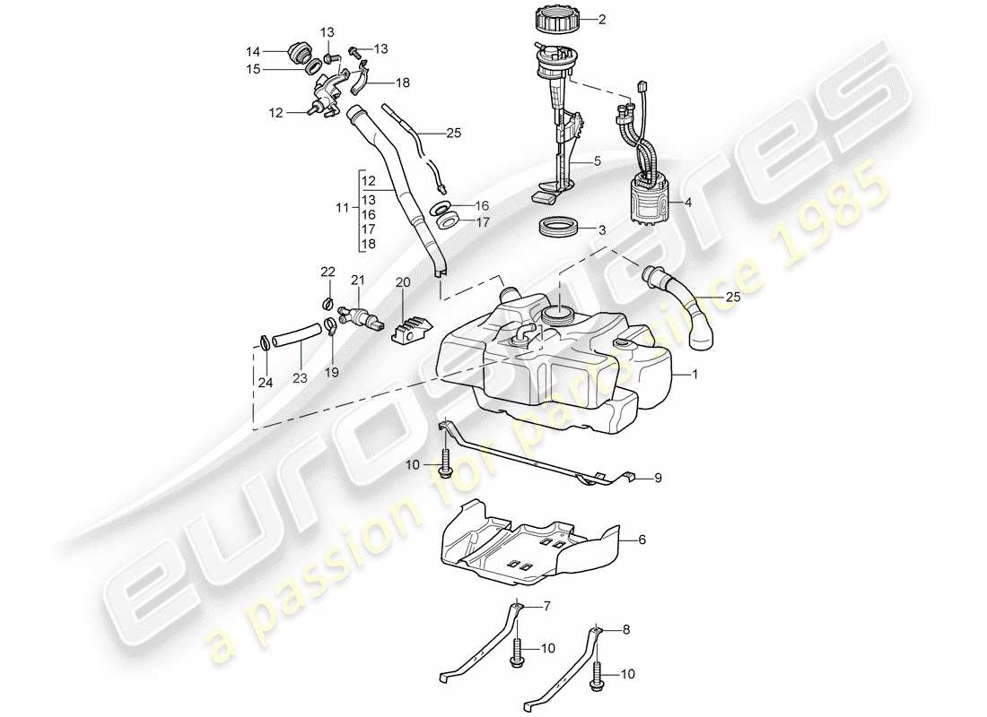porsche 1997 (986 boxster) depósito de combustible diagrama de piezas