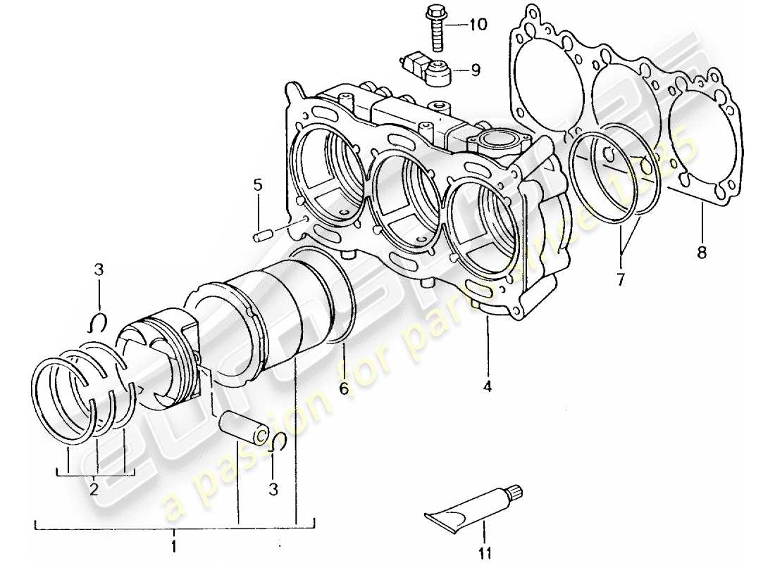 porsche 2001 (996 turbo / gt2) cilindro con pistones - ver manual de taller esquema de piezas