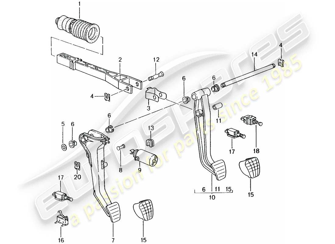 porsche 2002 (986 boxster) freno y acc. diagrama de piezas del conjunto del pedal