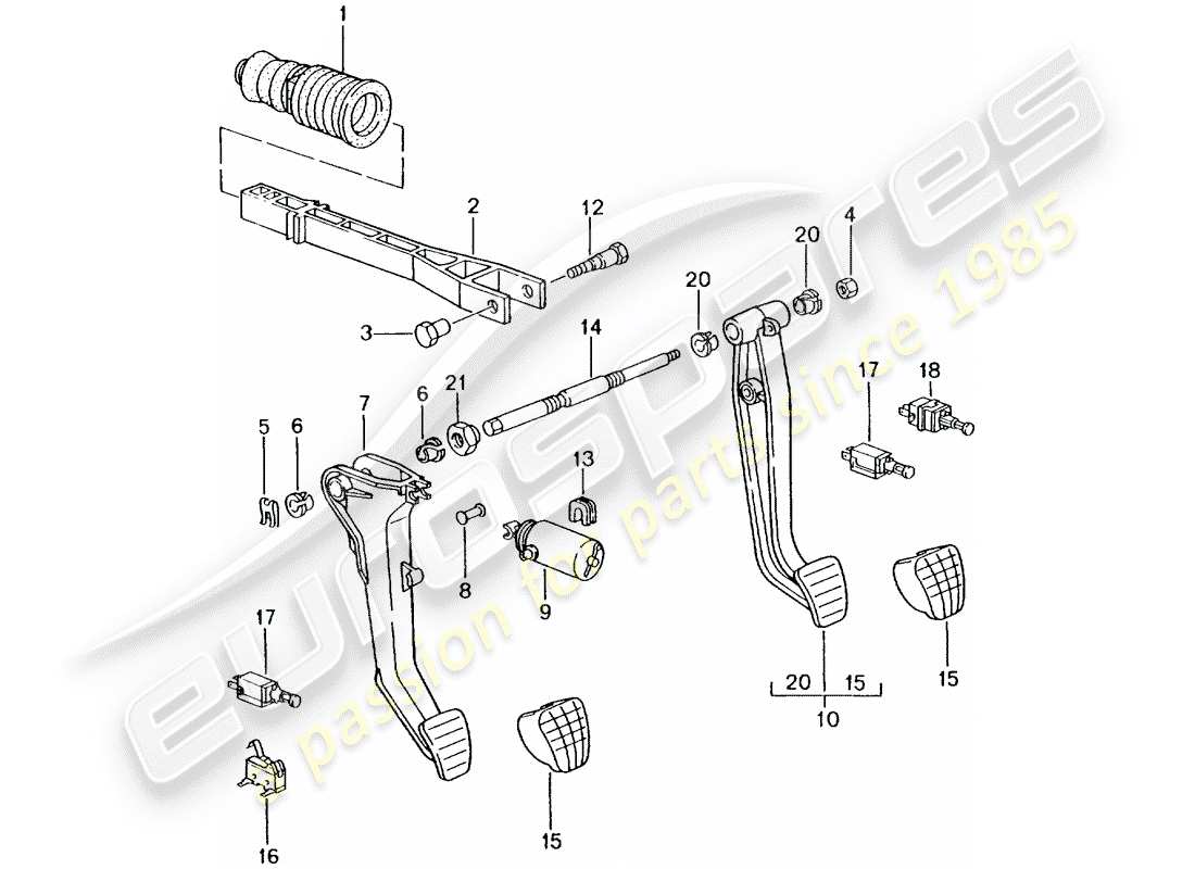 porsche 2002 (996 turbo / gt2) pedales diagrama de piezas
