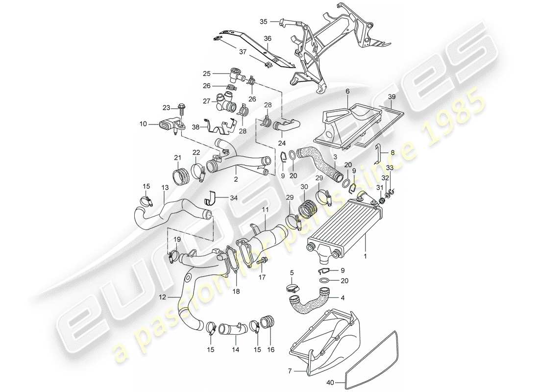 porsche 2001 (996 turbo / gt2) diagrama de piezas de turbocompresor