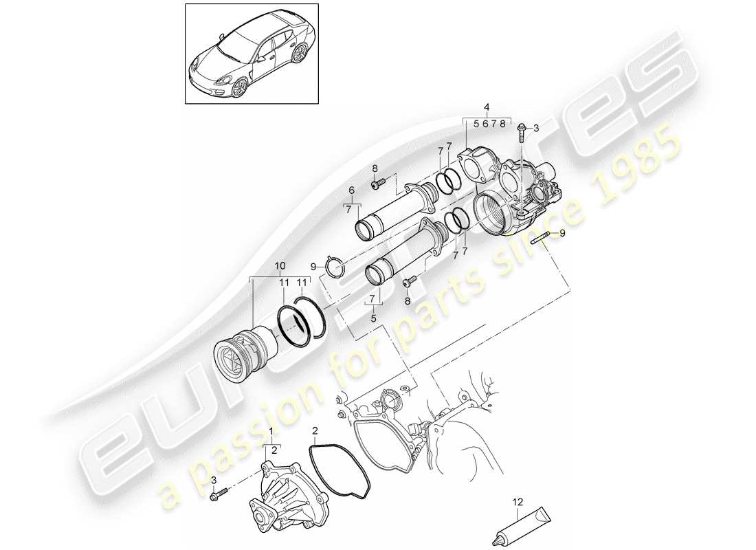 porsche 2011 (panamera 970) diagrama de piezas de la bomba de agua