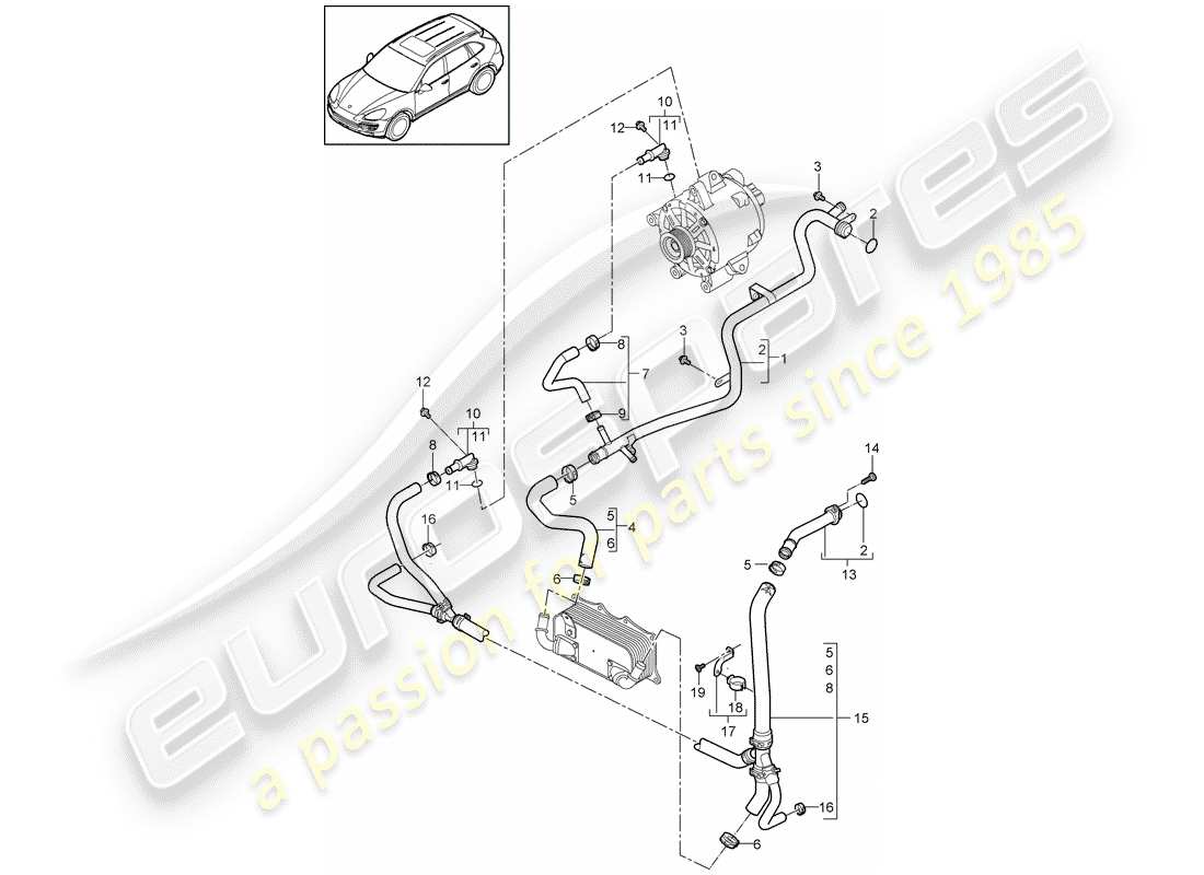 porsche 2011 (cayenne e2 92a) water cooling diagrama de piezas