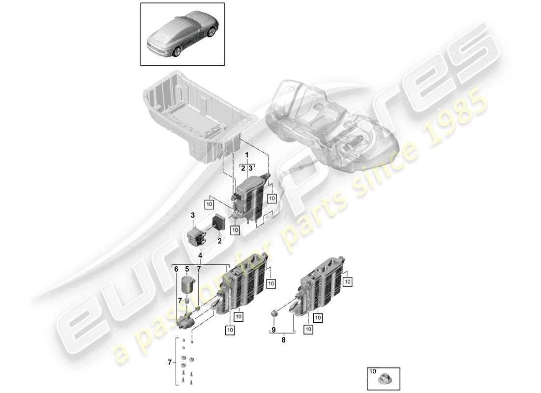 porsche 2017 (panamera 971-1) bote de emisiones evaporativas diagrama de piezas