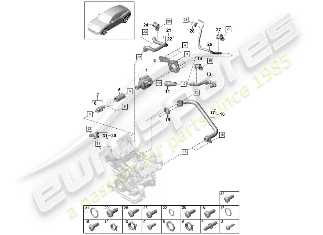porsche 2017 (panamera 971-1) diagrama de piezas de refrigeración por agua