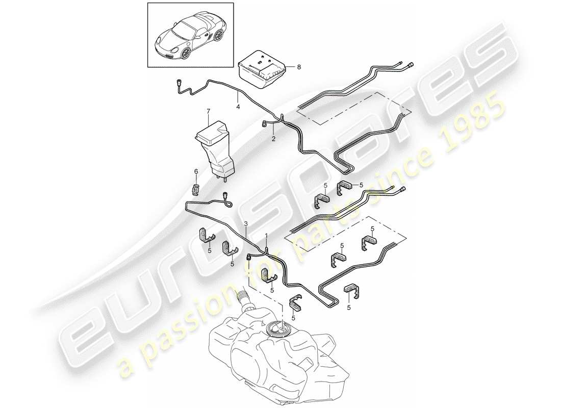 porsche 2011 (987 boxster) diagrama de piezas del sistema de combustible