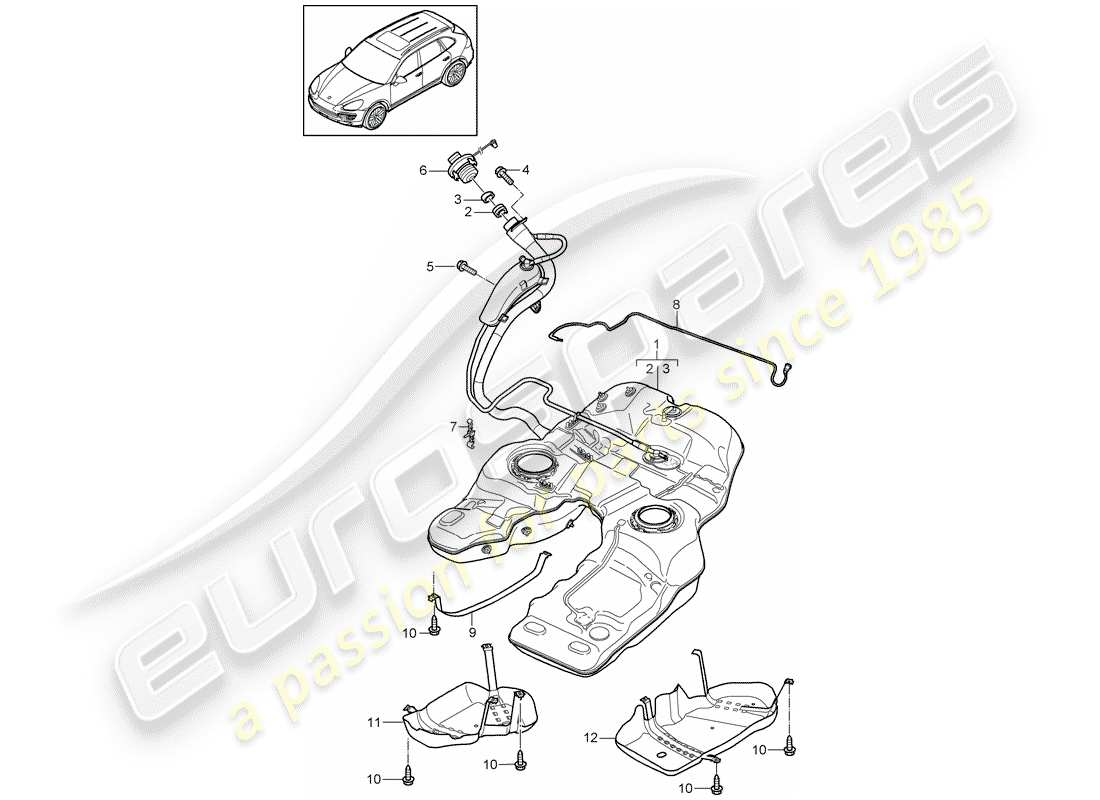 porsche 2016 (cayenne e2 92a) diagrama de piezas del tanque de combustible