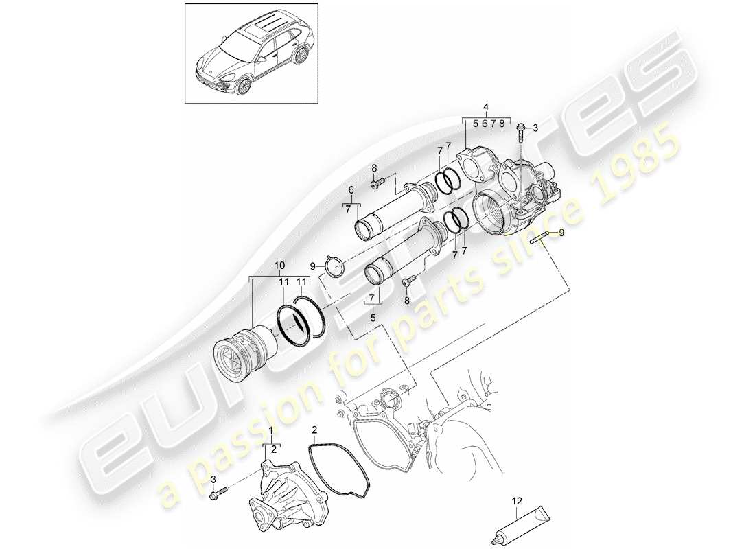 porsche 2016 (cayenne e2 92a) diagrama de piezas de la bomba de agua