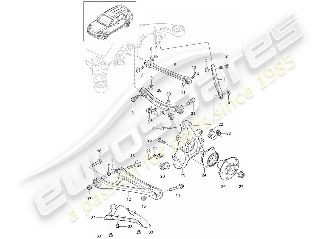porsche 2016 (cayenne e2 92a) diagrama de piezas del eje trasero