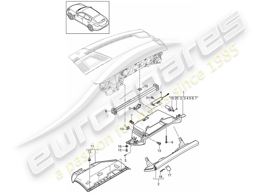 porsche 2013 (panamera 970) moldura del panel de instrumentos diagrama de piezas