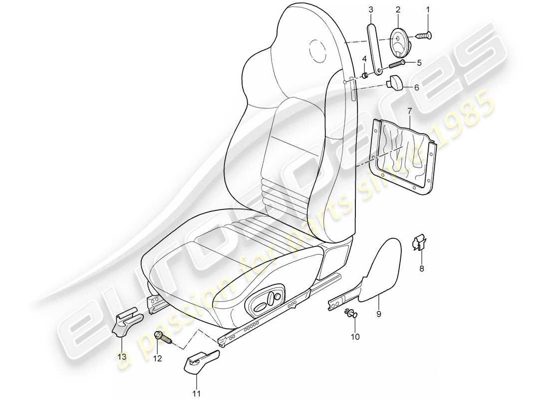porsche 2001 (986 boxster) asiento deportivo diagrama de piezas