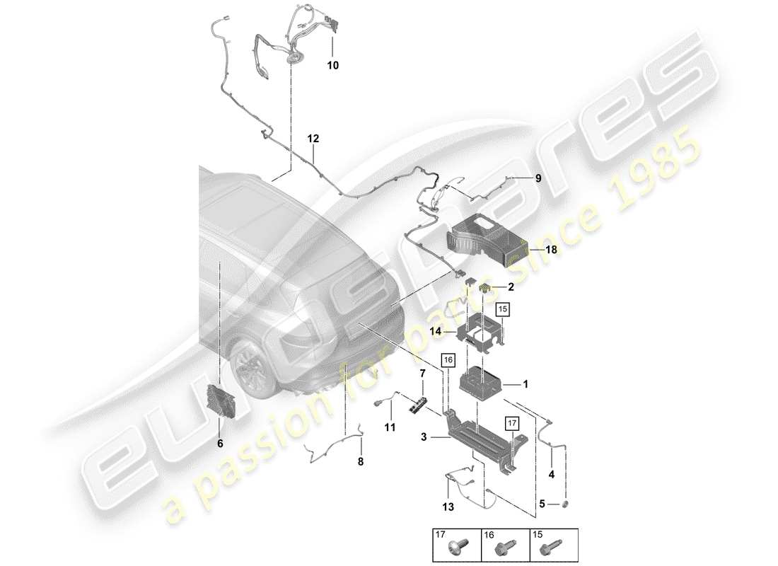 porsche 2020 (cayenne e3 9ya/9yb) diagrama de piezas de la batería