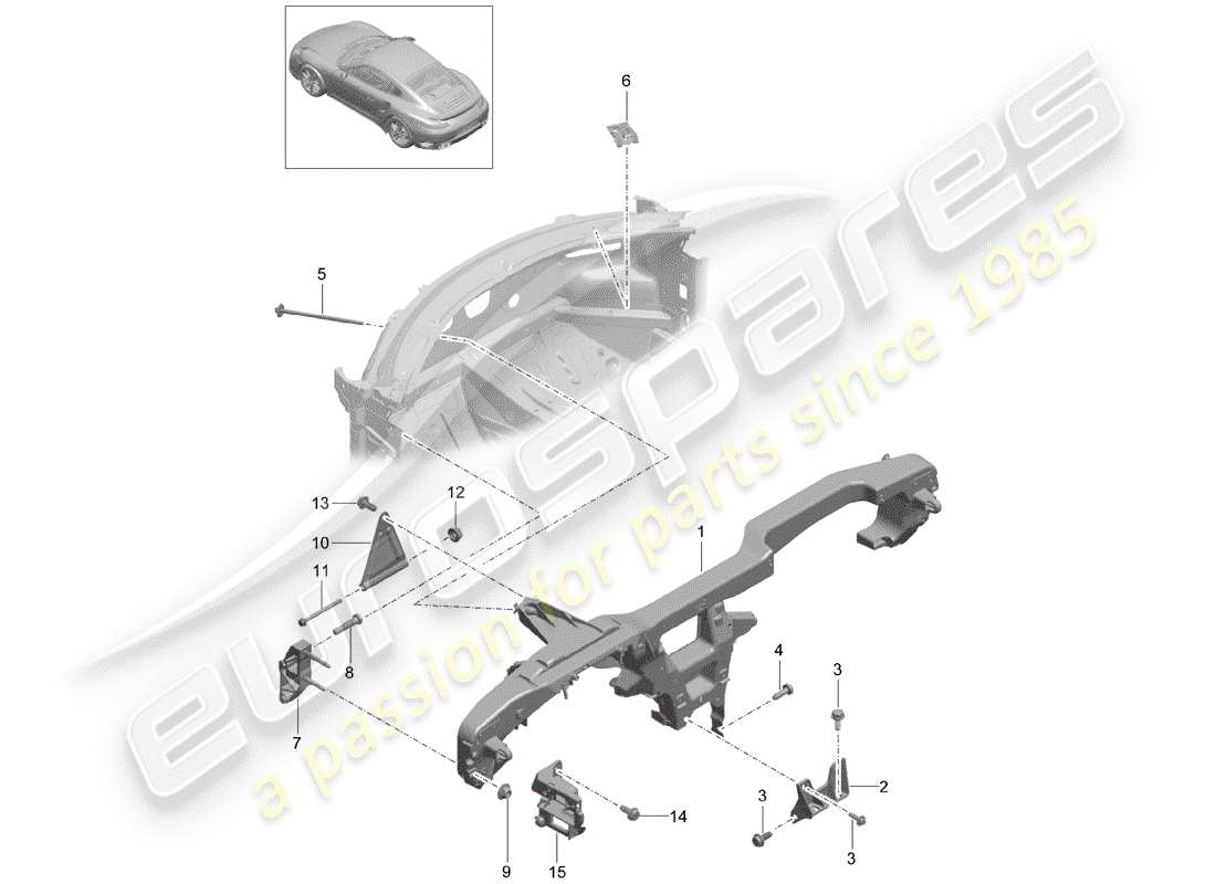 porsche 2020 (991-2 turbo) diagrama de piezas del marco de retención