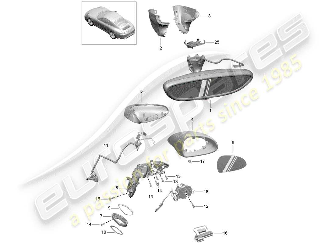 porsche 2019 (991-2) espejo retrovisor interior diagrama de piezas