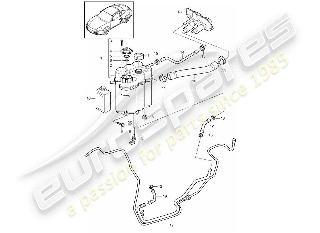 porsche 2011 (987 cayman) diagrama de piezas de refrigeración por agua