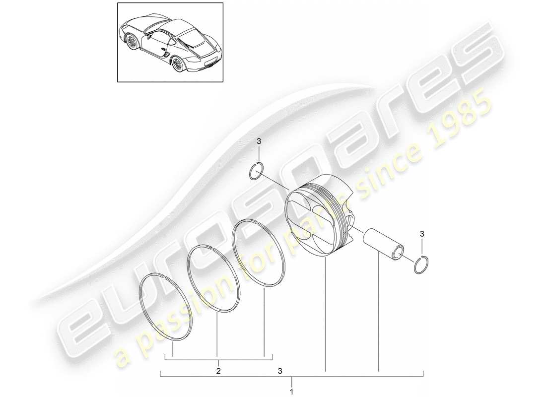 porsche 2011 (987 cayman) diagrama de piezas del pistón
