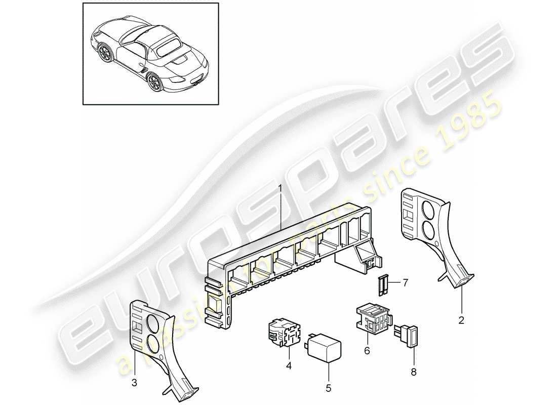 porsche 2012 (987 boxster) caja de fusibles/placa de relés diagrama de piezas