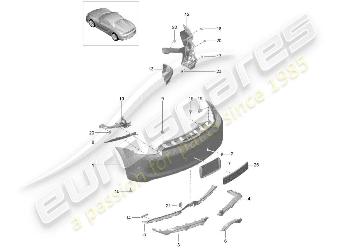 porsche 2016 (981 boxster spyder) diagrama de piezas del parachoques
