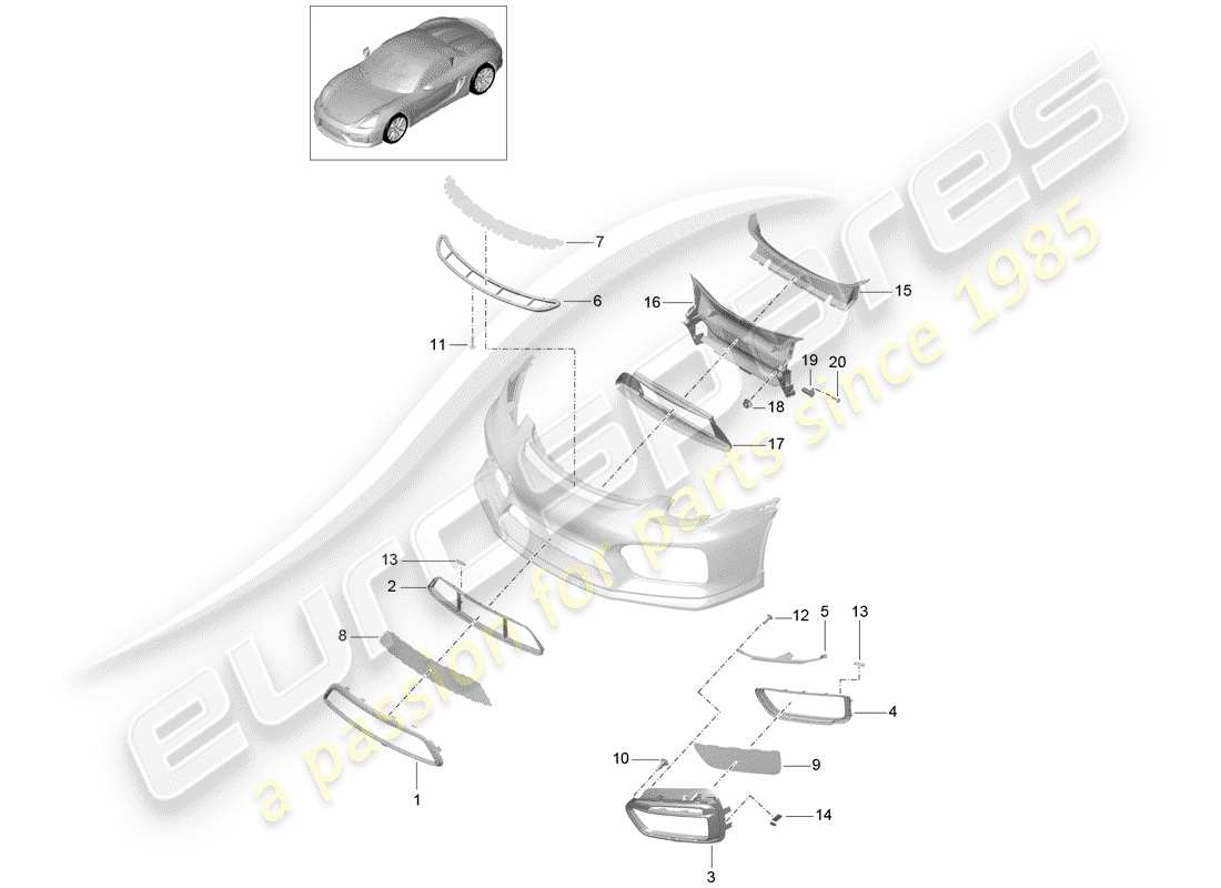 porsche 2016 (981 boxster spyder) diagrama de piezas del parachoques