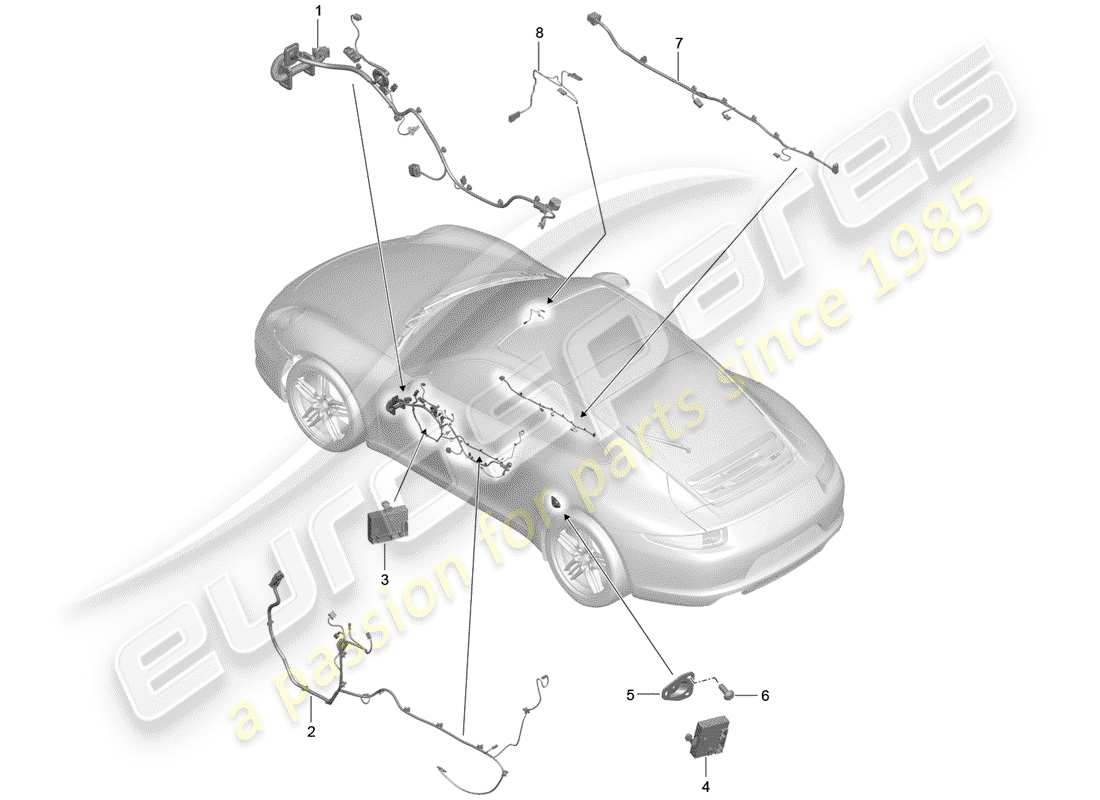 porsche 2015 (991-1) cableando arneses diagrama de piezas