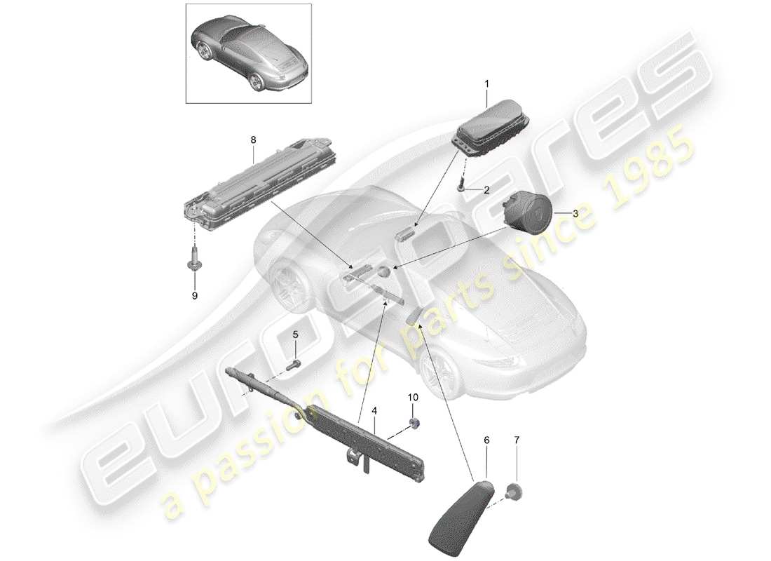 porsche 991 (2016) diagrama de piezas del airbag