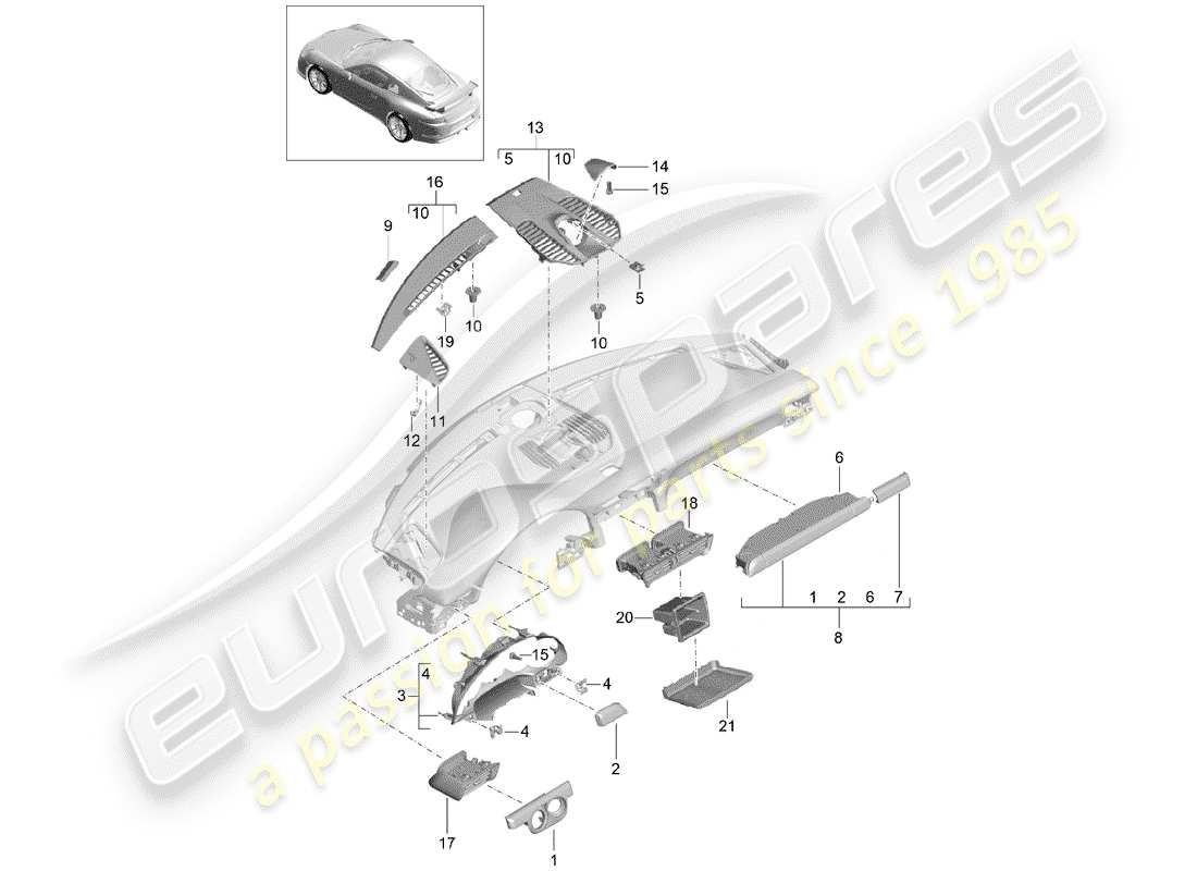 porsche 2014 (991-1 r/gt3/rs) accesorios diagrama de piezas